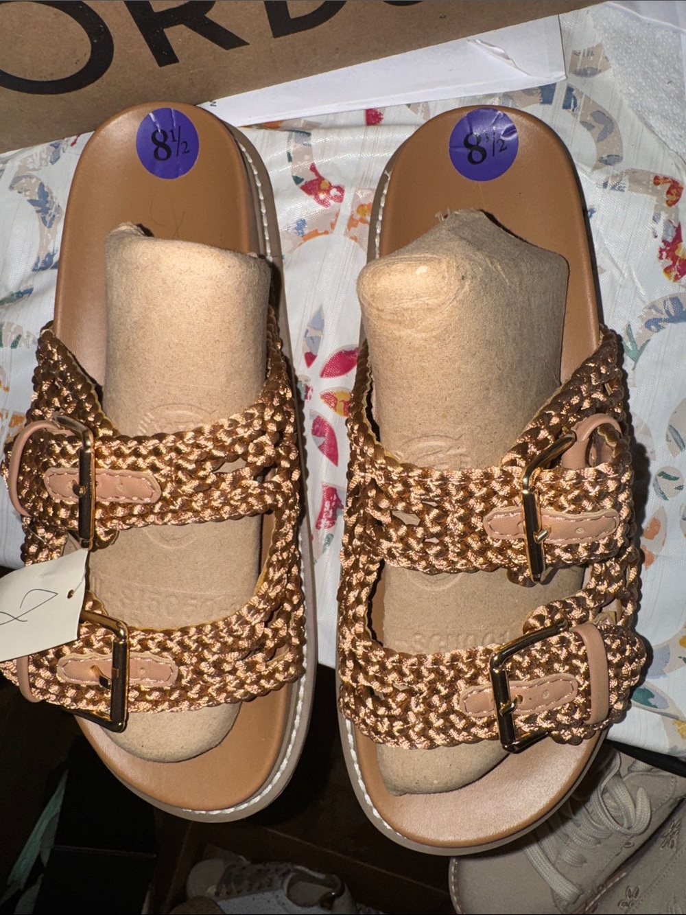 Joie Woven Tan Double-Buckle Slide Sandals Brand New!